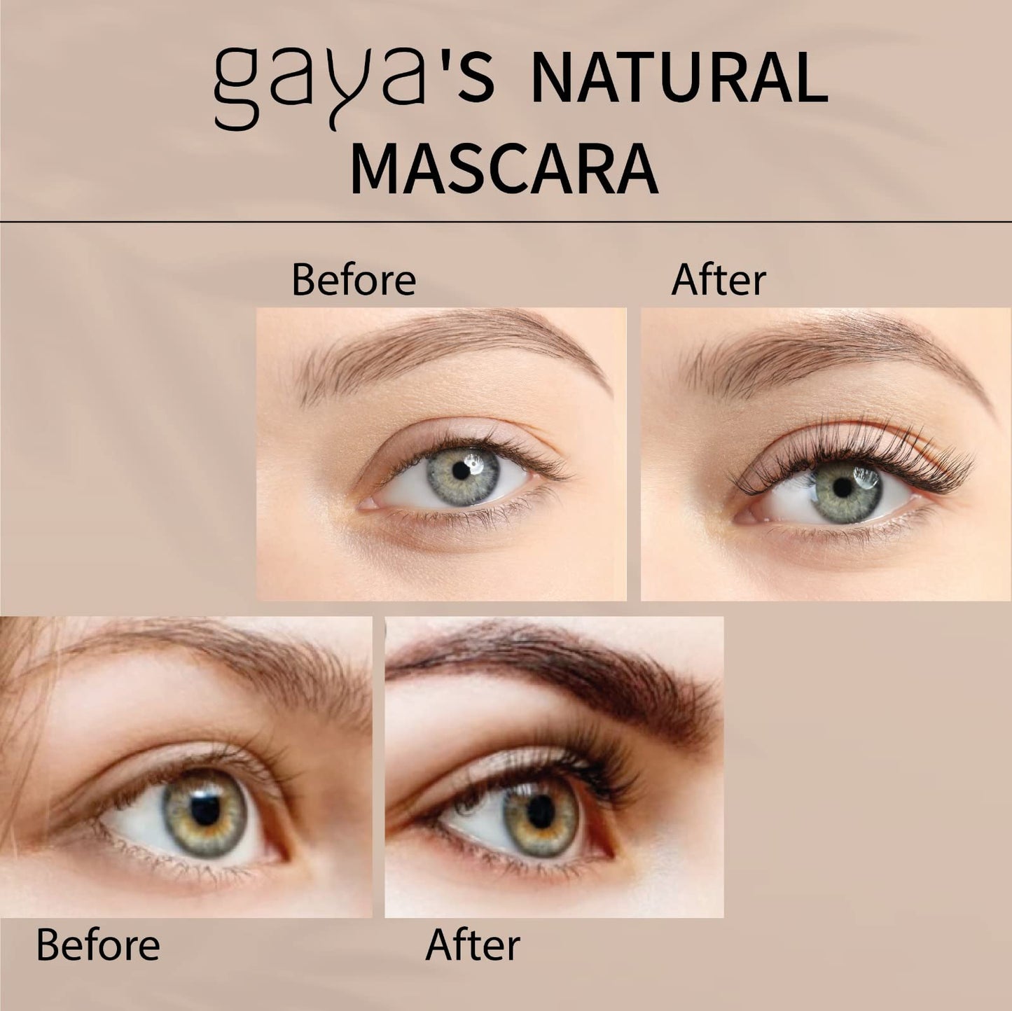 Vegan Brown Mascara for Sensitive Eyes, Natural Hypoallergenic mascara, Buildable Lengthening and Volumizing for Natural Looking, Cruelty Free, Ophthalmologist Tested- By Gaya cosmetics