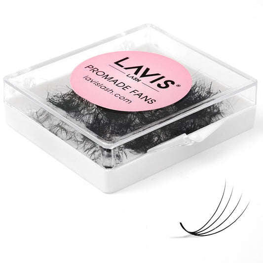 LAVISLASH 500 Promade Fans Eyelash Extension | Handmade Loose Volume Lash | Mutiple Options 3D-8D/10D/12D/14D/16D Fans | 0.03/0.05/0.07mm Thickness | C/CC/D Curl | 8-16mm Length(4D-0.07-C-12mm)