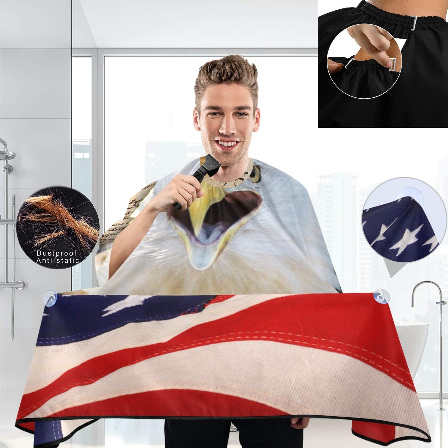 visesunny Barber Cape American Flag Bald Eagle Polyester Hair Cutting Salon Cape Apron Anti-Static Haircut Shaving Cloth Beard Shaving Bib Hairdressing Cape