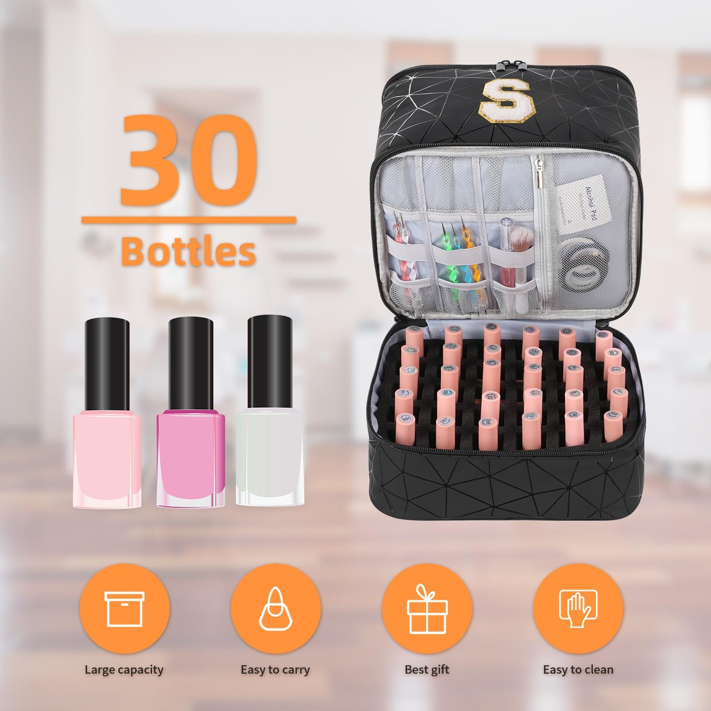 KGMCARE Nail Polish Organizer and Portable Nail Polish Bag Carrying Case, Holds 30 Bottles (15ml), Large Capacity Storage Case for Nail Polish (S)