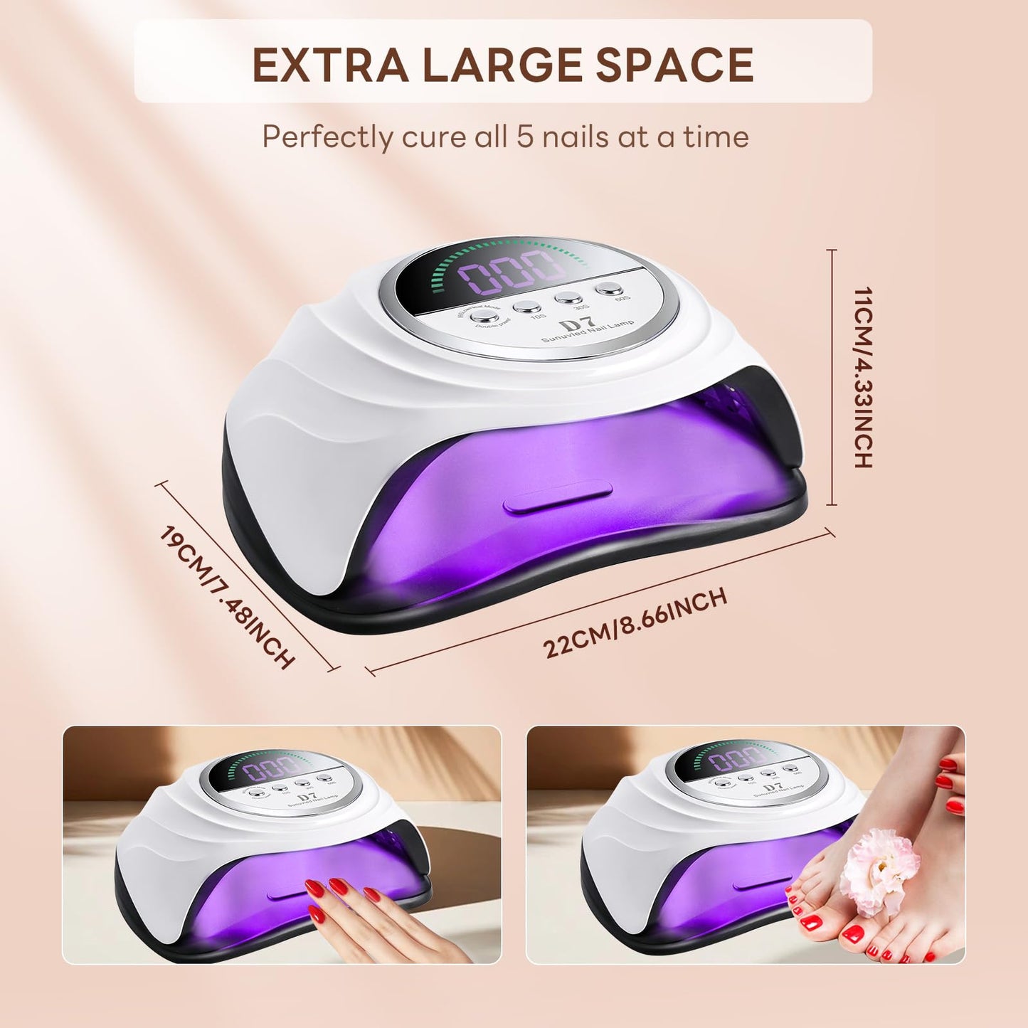 208W UV LED Nail Lamp, Professional UV Nail Dryer Light with 66Pcs Lamp Beads, Fast Gel Curing Lamp 4 Timer Setting Auto Sensor, Portable Handle Gel Polish Lamp for Salon and Home Nail Art Tools