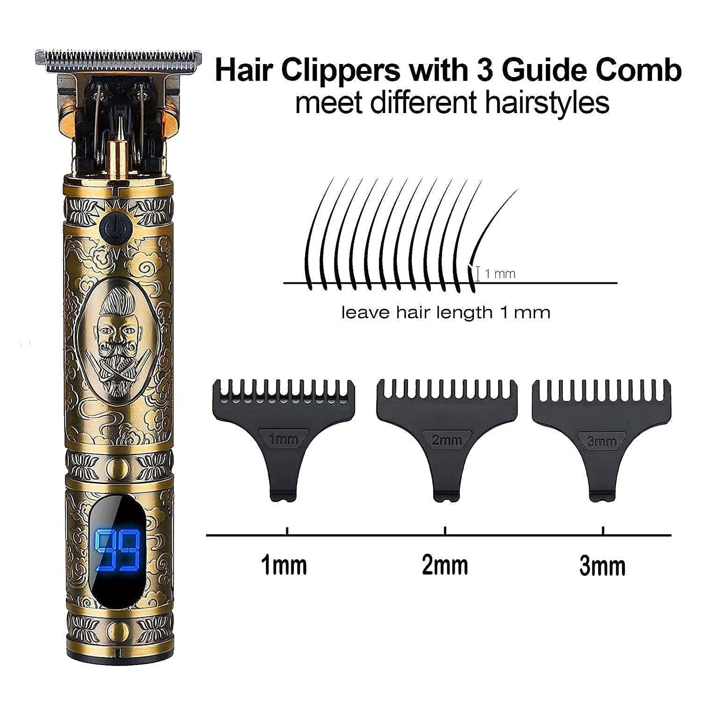 Suttik Haircut Clippers and Trimmers Set,Cordless Ornate Hair Clippers for Men Professional Barber Clippers for Hair Cutting Kit with T-Blade Beard Trimmer Set, Knight, LED Display(Gold)