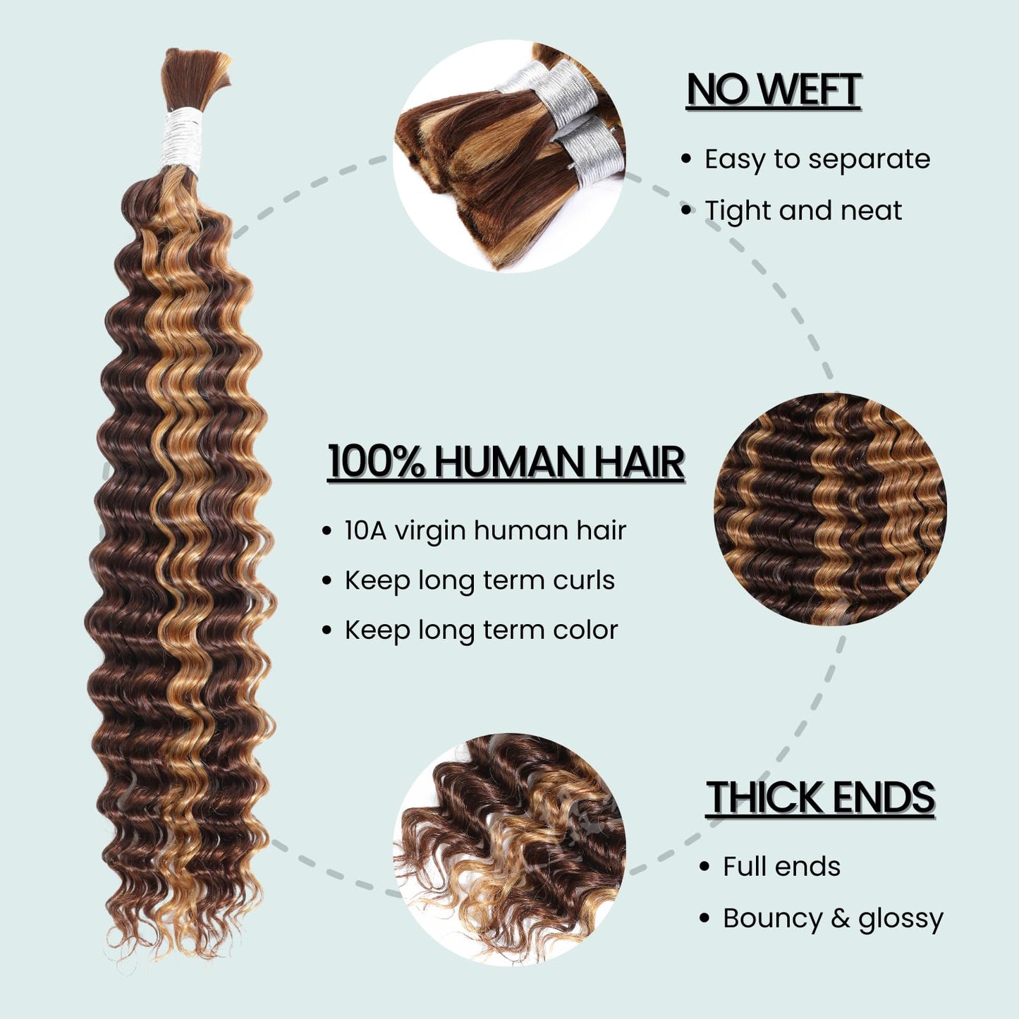 AUROO 10A Braiding Hair Deep Wave Bulk Human Hair For Braiding 22In,No Weft Honey Blonde Highlight Ombre Bundles Curly Micro Braiding Hair For Boho Knotless Braids 100% Virgin Human Braiding Hair 100g