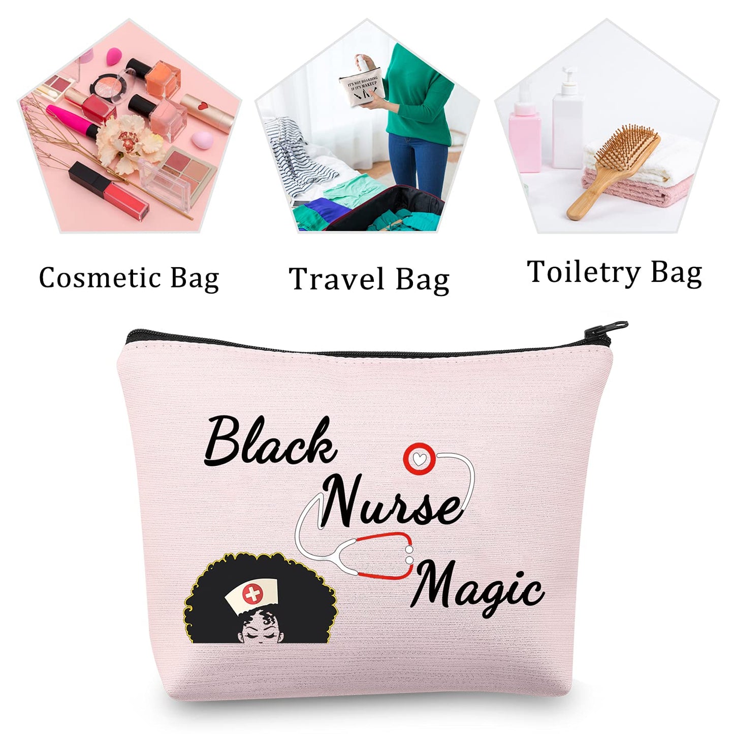 MBMSO Black Nurse Magic Bag Black Nurse Gifts Afro Nurse Gifts Nurse Makeup Bag African American Nurse Gifts (Black Nurse Magic pink)