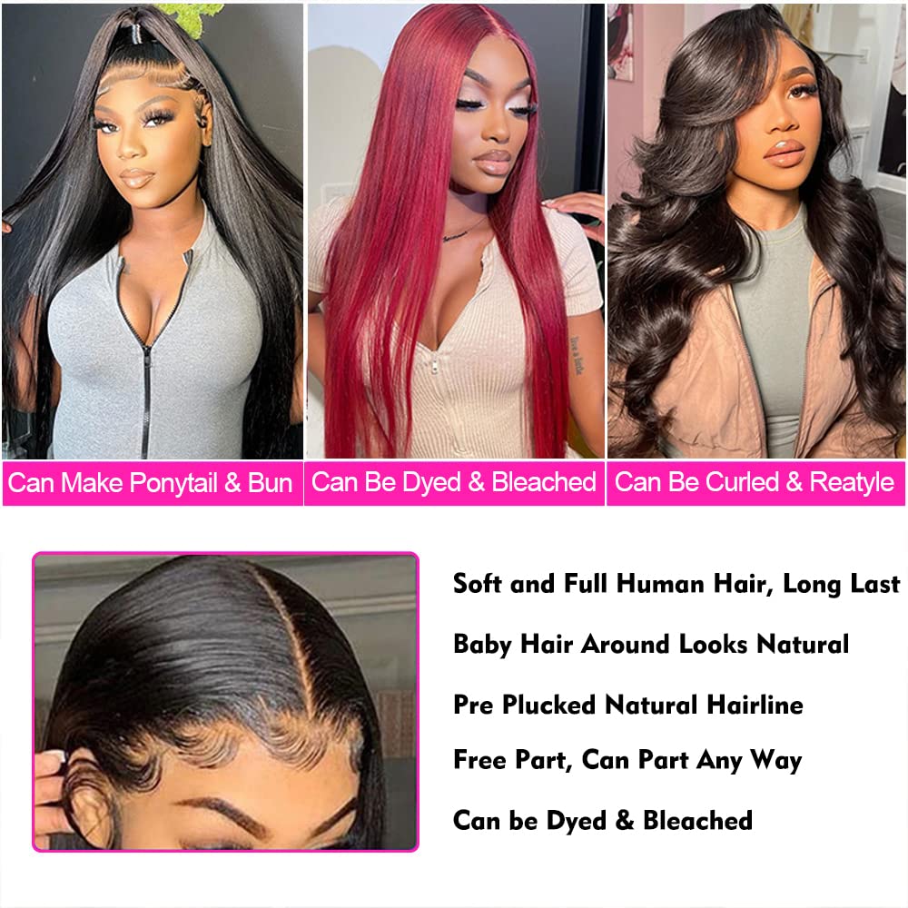 FDX 16 Inch Straight HD Lace Front Wigs Human Hair Pre Plucked 13x4 Lace Front Wigs Human Hair 180 Density Transparent Frontal Wigs Human Hair Lace Brazilian Human Hair Wigs for Black Women Glueless