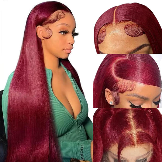 WENONE 18 Inch 99J Burgundy Lace Front Wigs Human Hair HD Lace Front Wigs Human Hair Straight Lace Front Wigs Human Hair Pre Plucked Frontal Wigs Human Hair 13x4