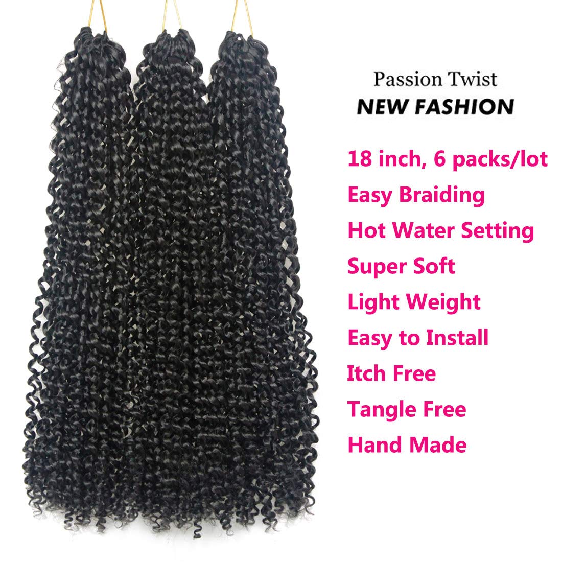 Passion Twist Hair 18 Inch Water Wave Crochet Hair for Women Curly Bohemian Braiding Hair Extensions Crochet Braids 6 Packs 2