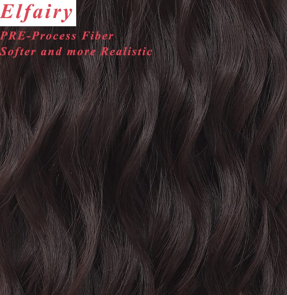 Elfairy Short Brown Wig with Bangs for Women 12inch Wavy Curly Hair Wigs Heat Resistant Hair Replacement Wigs Cosplay Costume Halloween Wig(12'' Brown)