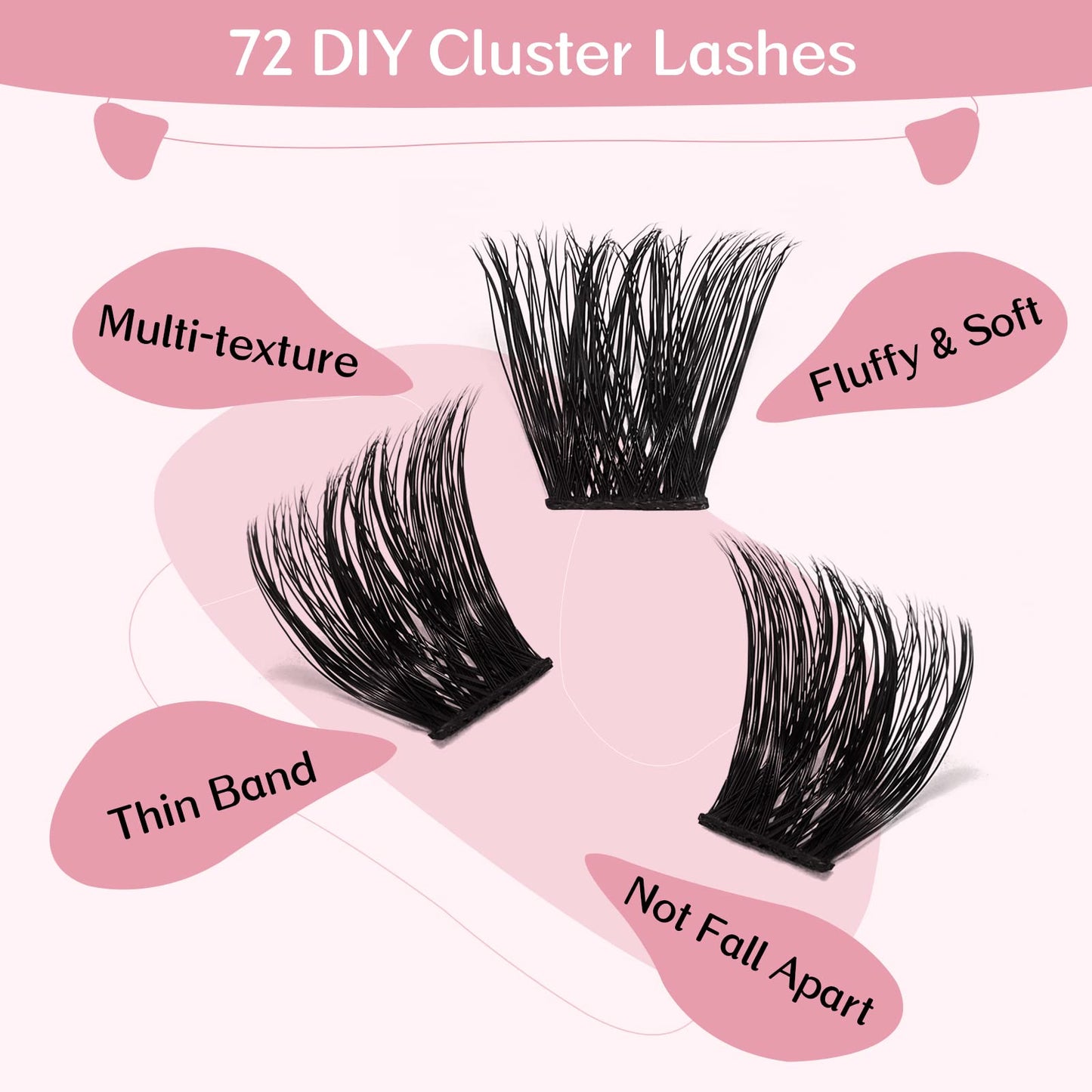 Cluster Lashes 72 Pcs Lash Clusters DIY Eyelash Extension Individual Lashes Into You-02 D-12mm Thin Band Easy to Apply at home Lashes