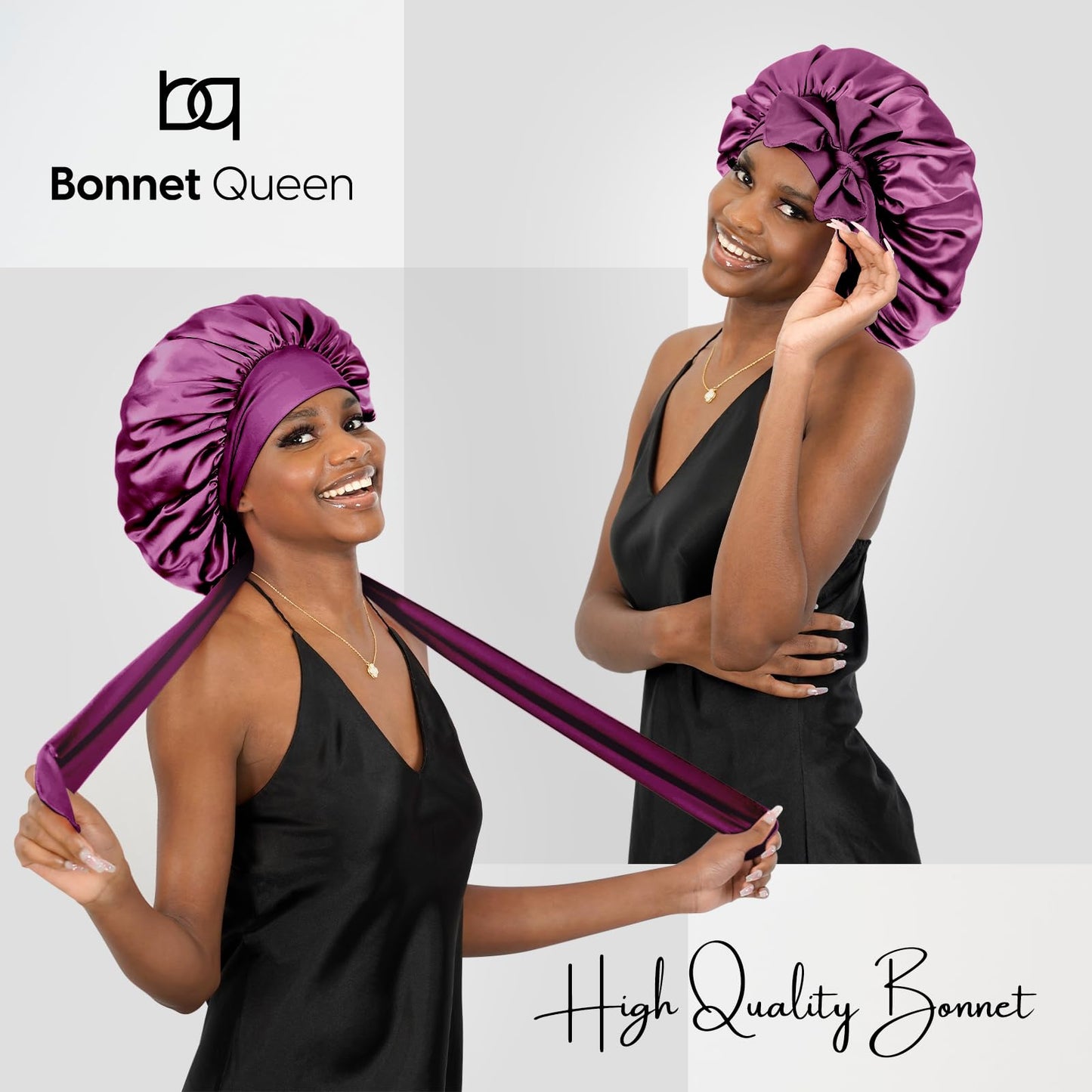 BONNET QUEEN Silk Bonnet for Sleeping Women Satin Bonnet Hair Bonnet Night Sleep Cap Scarf wrap for Curly Hair with tie Band Maroon