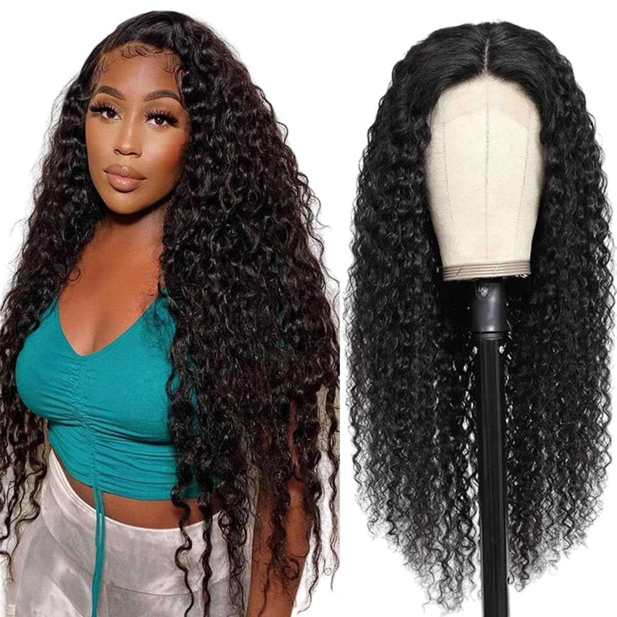 LICHANG 20 Inch Deep Wave Lace Front Wigs Human Hair 4x4 HD Lace Closure Wigs Human Hair 200% Density Deep Curly Lace Frontal Wig Human Hair Pre Plucked with Baby Hair for Black Women