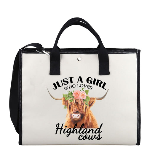 XYANFA Highland Cow Makeup Bag Highland Cow Lover Gift Farm Girl Just a Girl Who Loves Highland Cows Zipper Pouch (LOVES Highland cows tote bag 2)