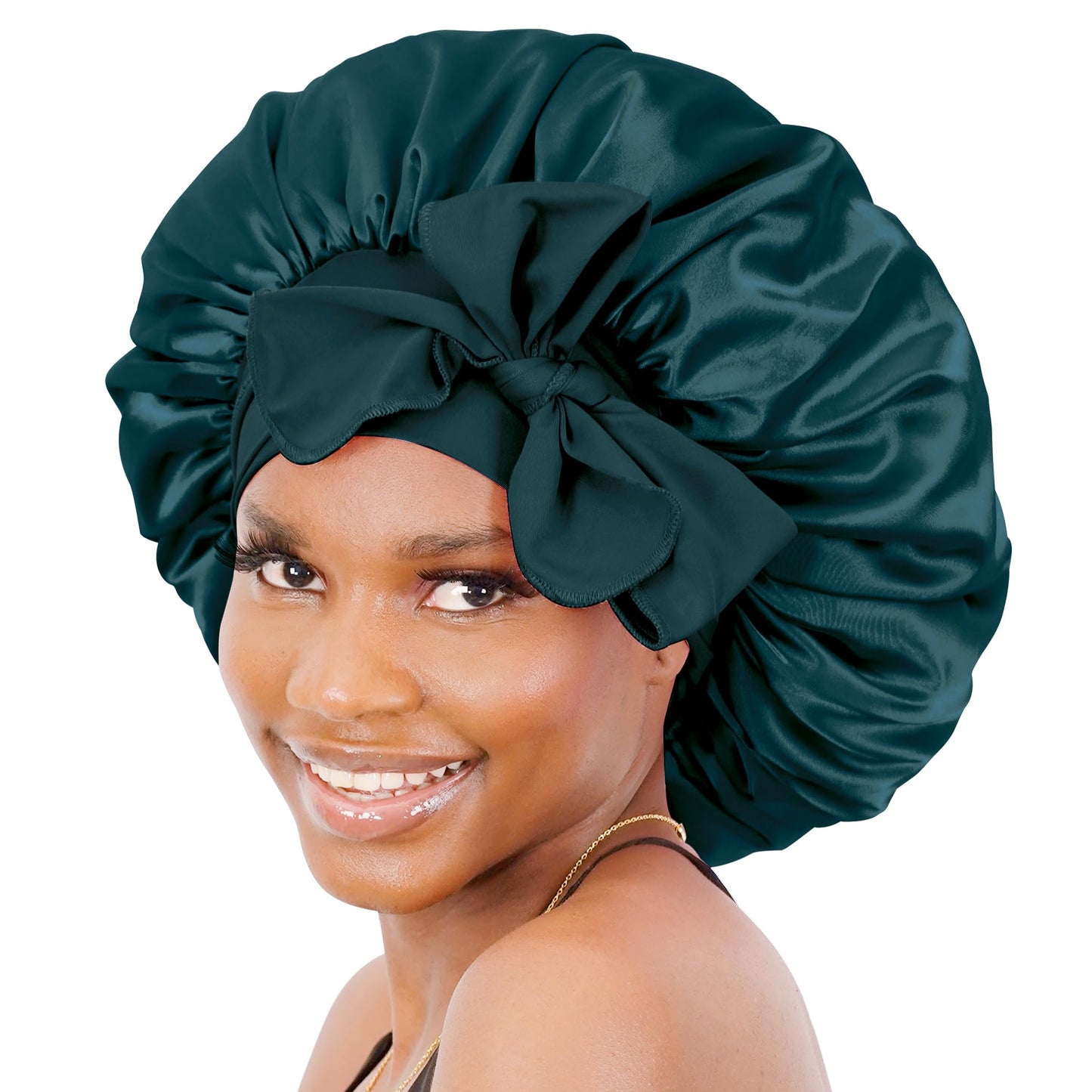 BONNET QUEEN Silk Bonnet for Sleeping Women Satin Bonnet Hair Bonnet night sleep cap scarf wrap for curly hair with tie band darkish green