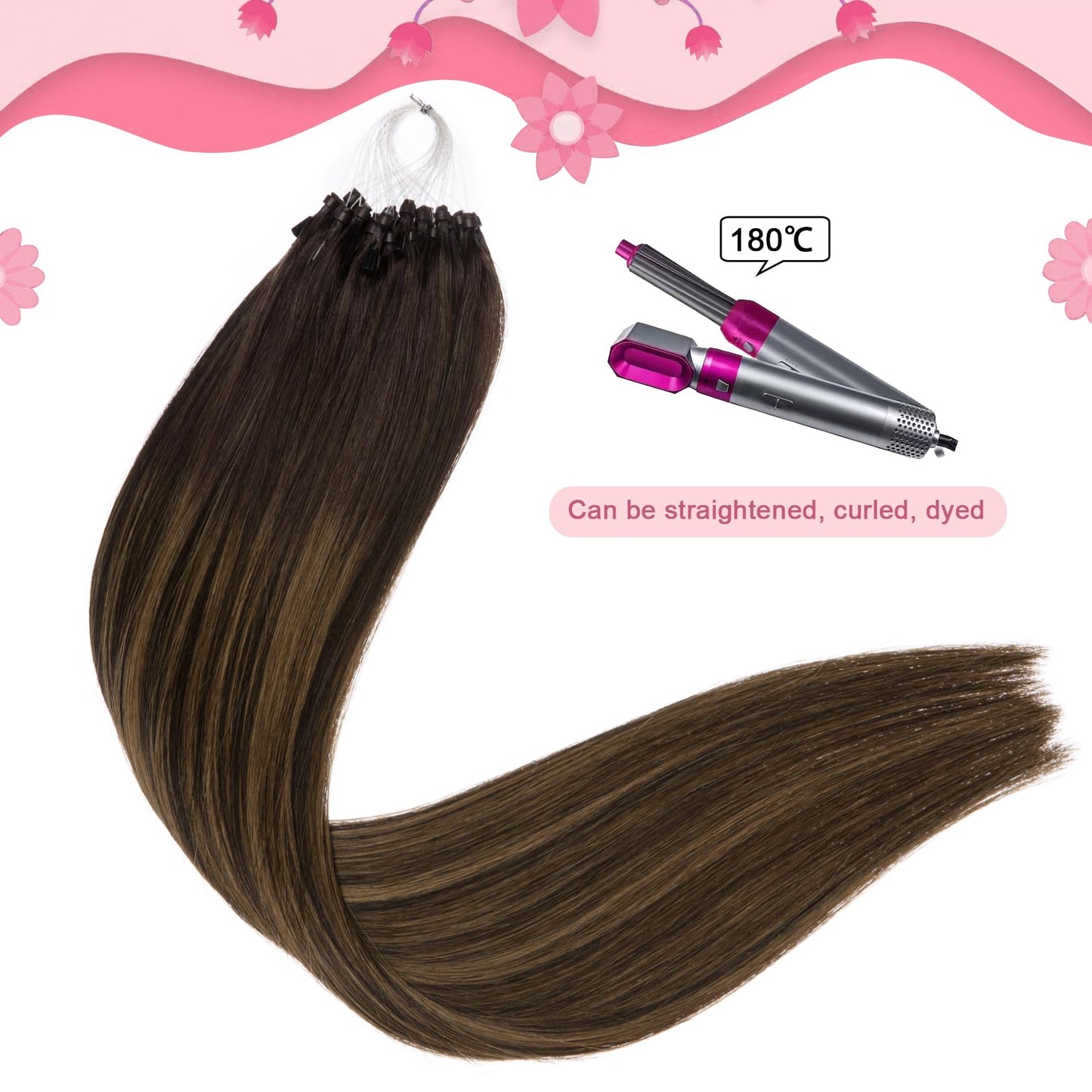 Kpvxxve Micro Loop Hair Extensions Human Hair Micro Link Extensions Darkest Brown Mix Ash Brown 20 Inch Ombre Microbead Extensions #2/8/2 Straight Real Human Hair Extensions 50g 1g/s