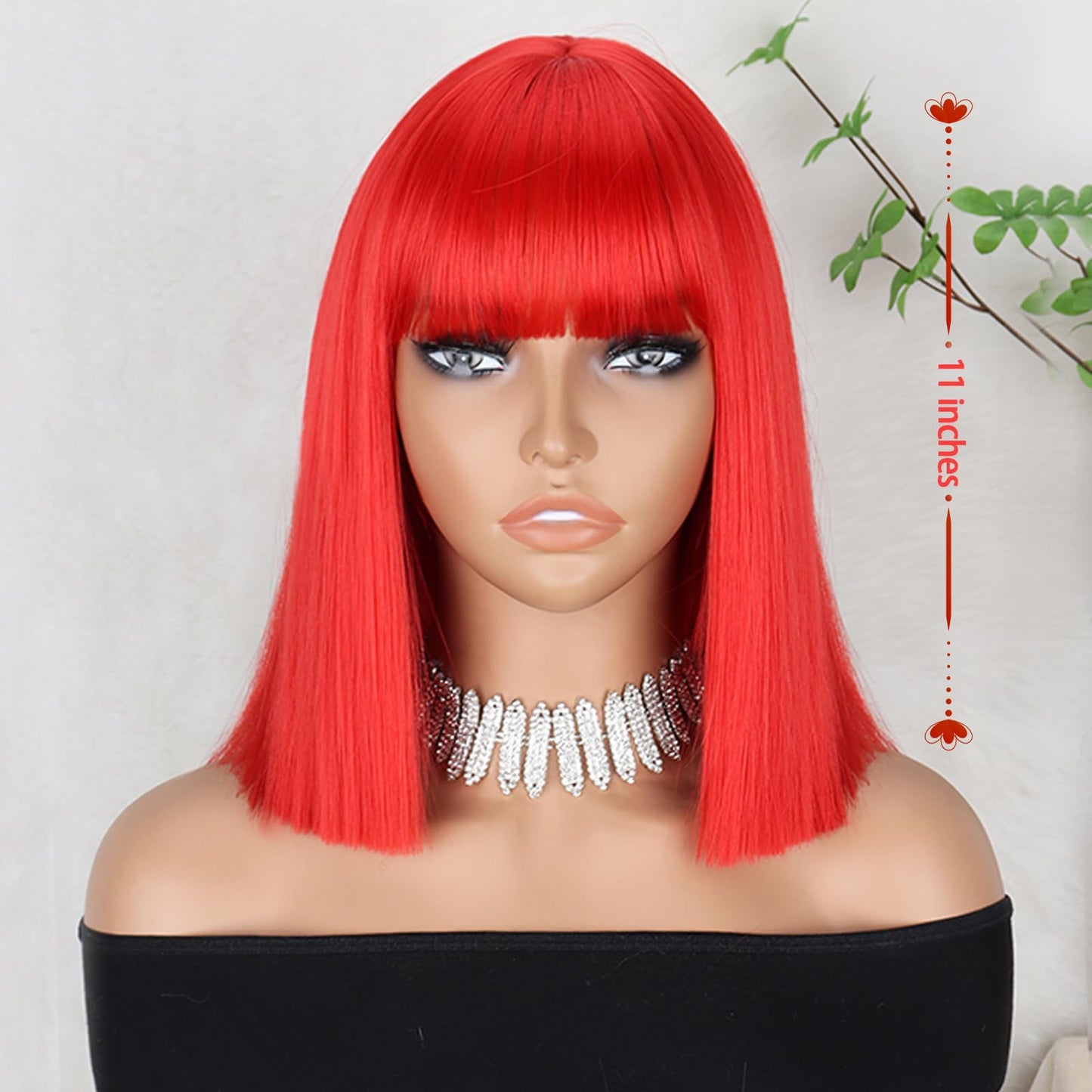 MERISIHAIR Short Red Bob Wig with Bangs Synthetic Straight Red Wigs for Women 11inch Cosplay Party Wig for Daily Use