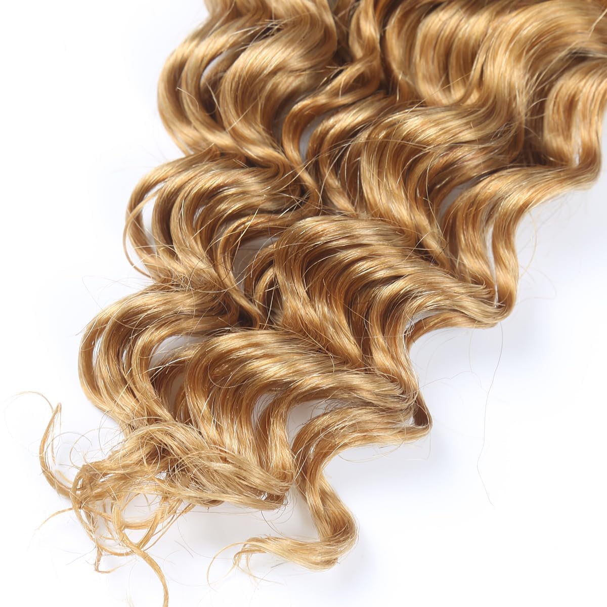 Luxvogue Curly Braiding Human Hair 100g 22 Inch Color 27 Honey Blonde Deep Water Wave Bulk Human Hair for Braiding No Weft Brazilian Virgin Deep Curly Human Hair Extensions for Boho Braids