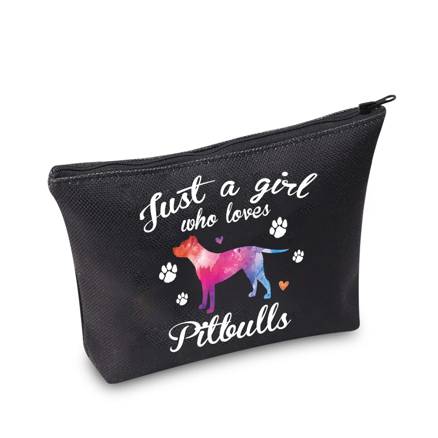 MBMSO Pitbull Gifts Makeup Bag Just a Girl Who Loves Pitbulls Cosmetic Bag Pitbull Lovers Owner Gifts Travel Bag Zipper Pouch(Pitbull bag-black)