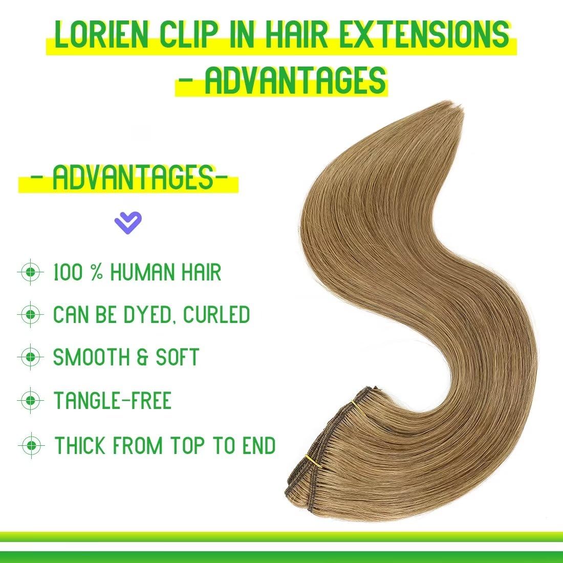 LORIEN Clip in Hair Extensions Real Human Hair 90g Clip in 100% Human Hair Extensions 8pcs Per Set with 18Clips Double Weft (22 Inch, 6 Medium Brown)