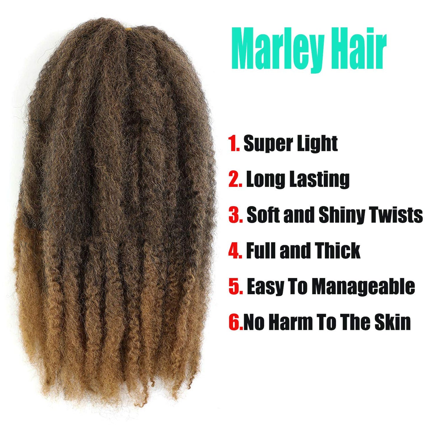 6packs Marley Hair for Twists 18 Inch Long Afro Kinky Marley Braid Hair Kanekalon Synthetic Fiber Marley Braiding Hair Extensions (18inch, T27)