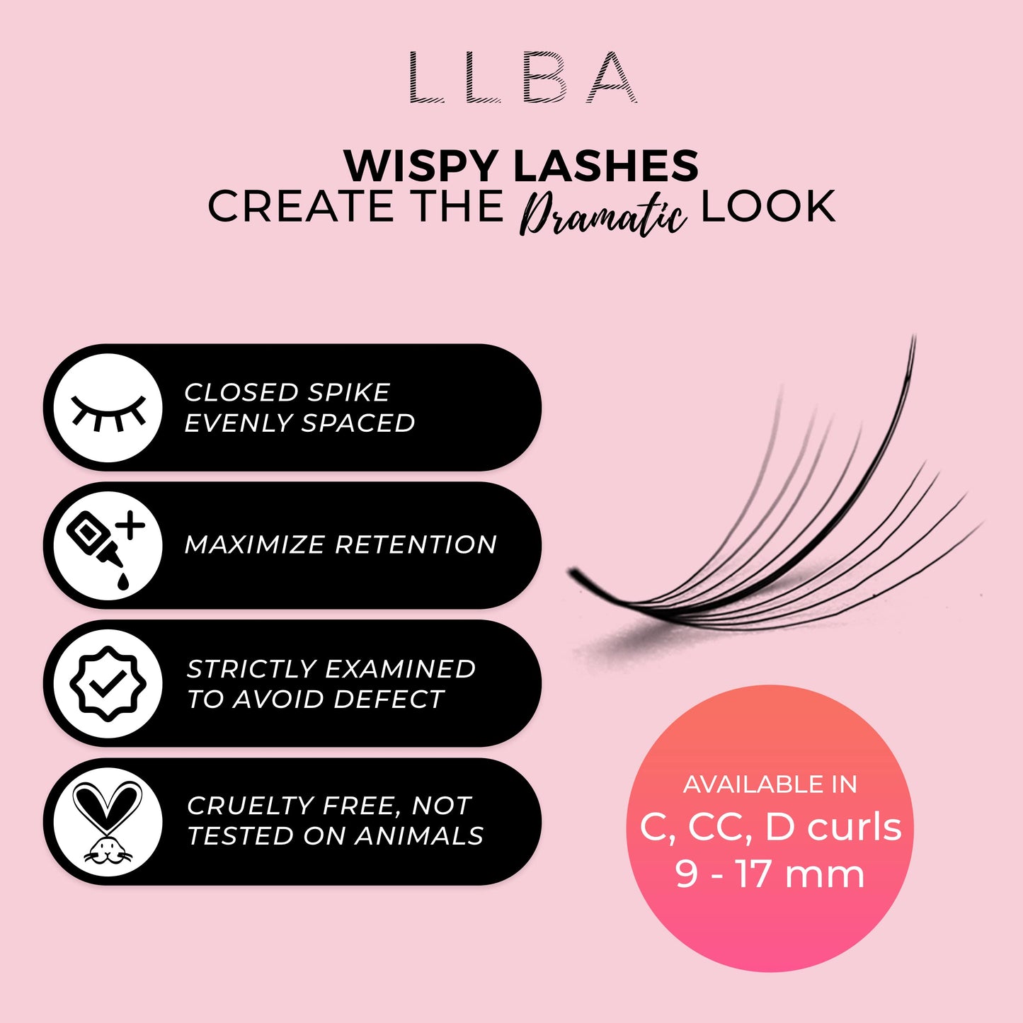 LLBA Promade Wispy Lash Extensions 9D 0.05, 100% Handmade Eyelashes Volume Fans, C Cc D Curls, 9-17 Mm Length, Long-Lasting, Easy Application (D 9 mm)