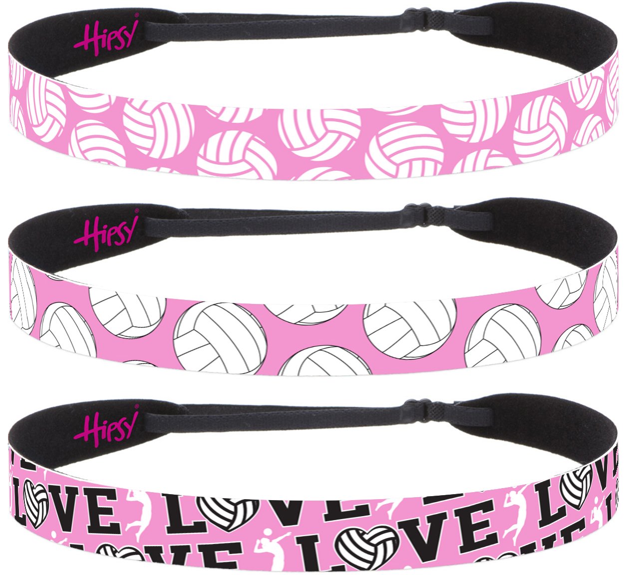 Hipsy Adjustable No Slip Volleyball Headbands for Women Gift Packs (Volleyball Mixed Light Pink 3pk)