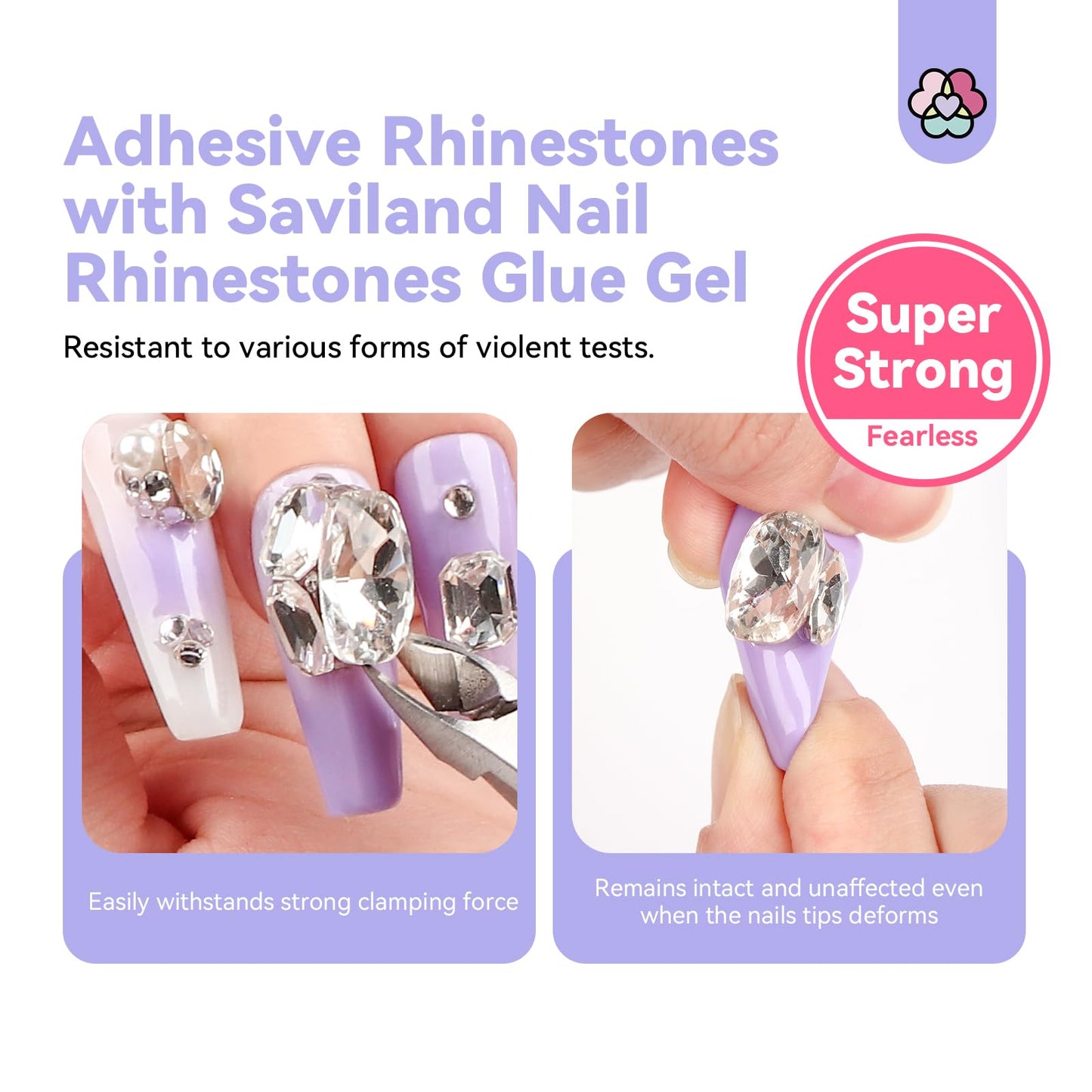 SAVILAND Rhinestone Glue for Nails Super Strong: 30g Nail Glue with Nail Art Tools, Nail Gem & Nail Charm Glue with Rhinestone Picker Tool & Tweezers, Glue 3D Art Easy Use for Big Decor Cured Need