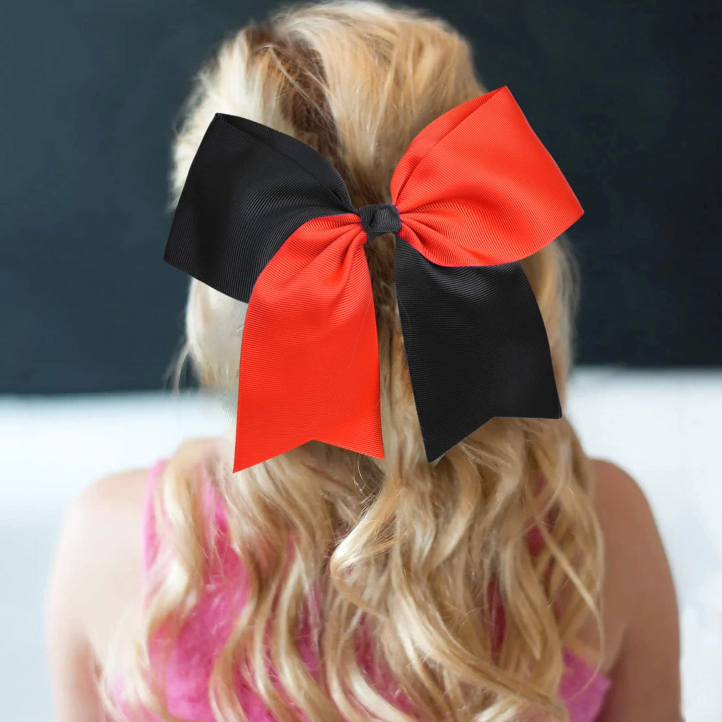 12PCS 8" Large Cheer Bow Red Black Ponytail Holder Elastic Band Hair Ties Hair Bow Accessories for Cheerleading Teen Girls High School College Softball Competition Sports