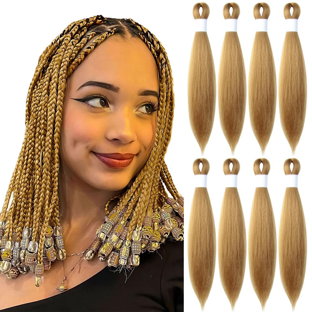 KAVSORAPI Blonde Braiding Hair 16 Inch Pre Stretched Hair Short Straight Crochet Braids Yaki Texture Synthetic Fiber 8 Packs (27#/Honey Blonde)