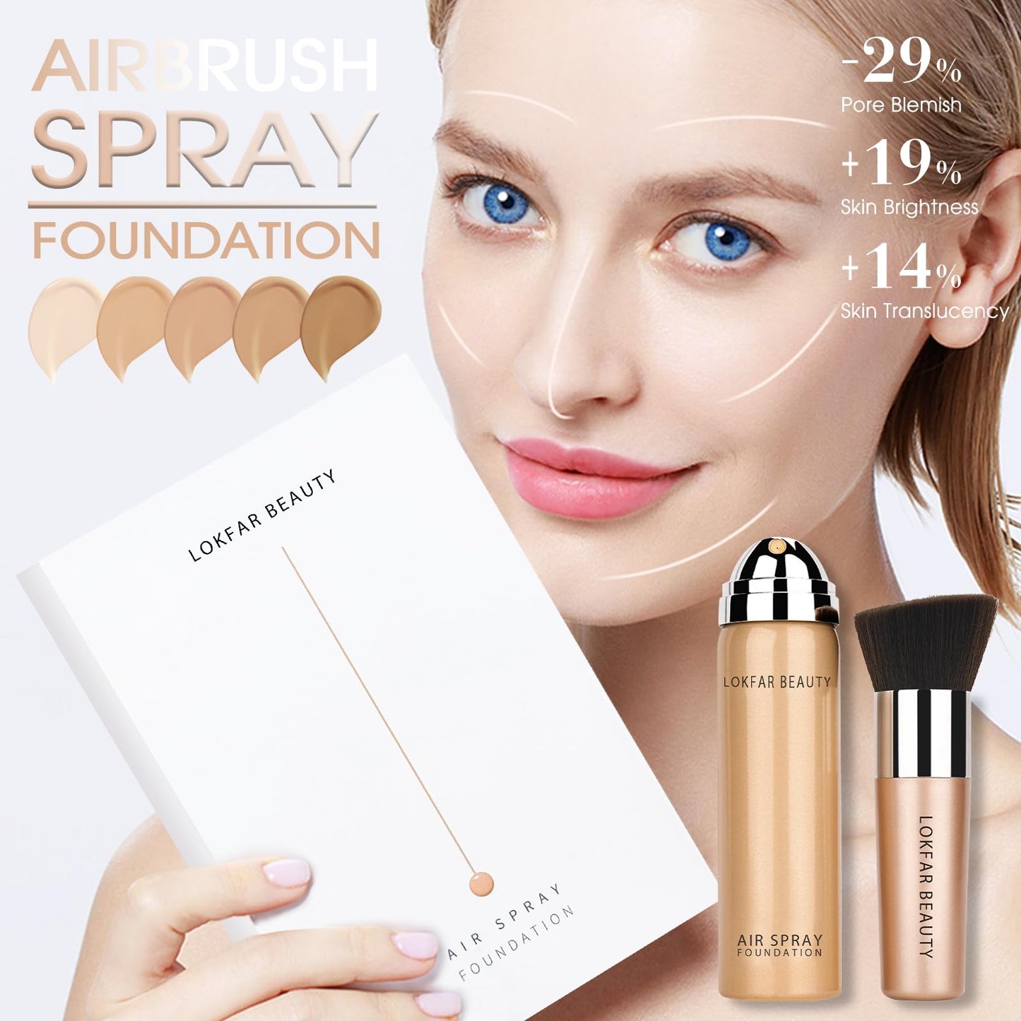 LOKFAR AirBrush Foundation Spray, Silky Mist Foundation Spray Makeup Set with Brush, Full Coverage Foundation for Smooth Radiant Finish, Formula Breathable Lightweight Hydrating | #03 Warm Peach