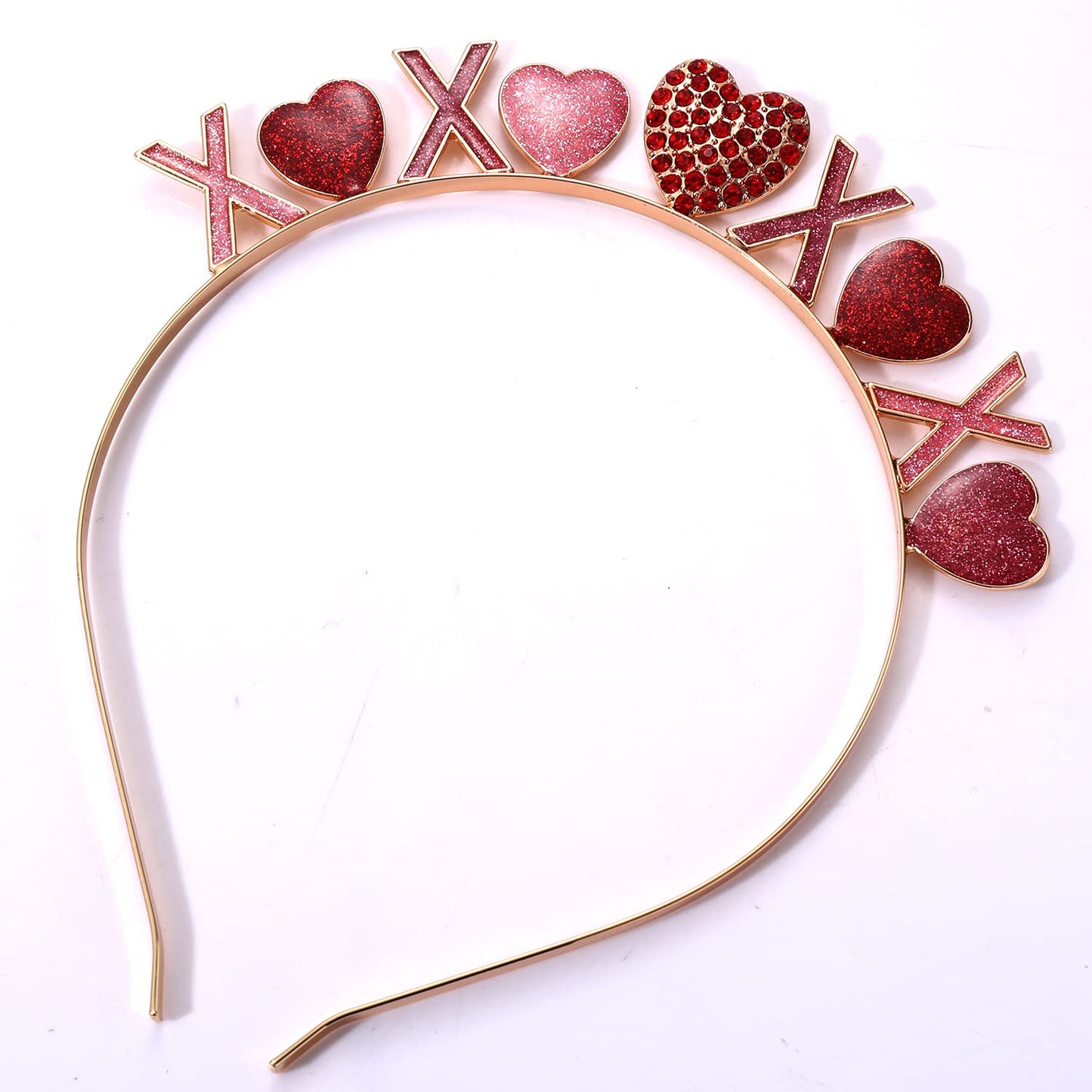 HEIDKRUEGER Valentine's Day Headbands Rhinestone Glitter Love Heart Hairband Valentines XO Heart Crown Hair Hoop for Wedding Engagement Hair Accessories