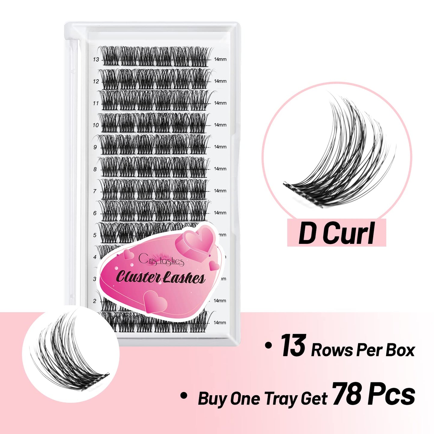 Cluster Lashes, Crislashes Lash Clusters 13 Rows Soft, DIY Eyelash Extensions, 78 PCS Resuable Cluster Eyelash Extensions at Home (F13 14mm)