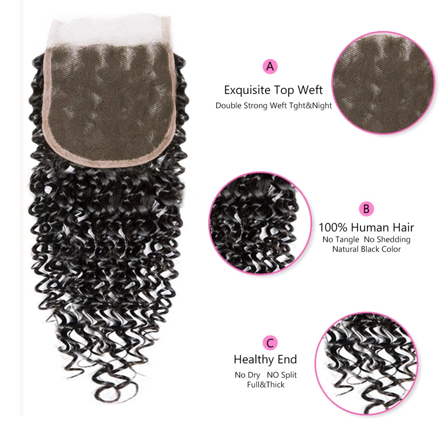 Selina 4x4 Lace Closure Water Wave Lace Closure Curly Lace Closure 100% Unprocessed Human Hair Free Part Closure Human Hair Swiss Lace Closure Natural Black Color (8Inch , Water Curly)