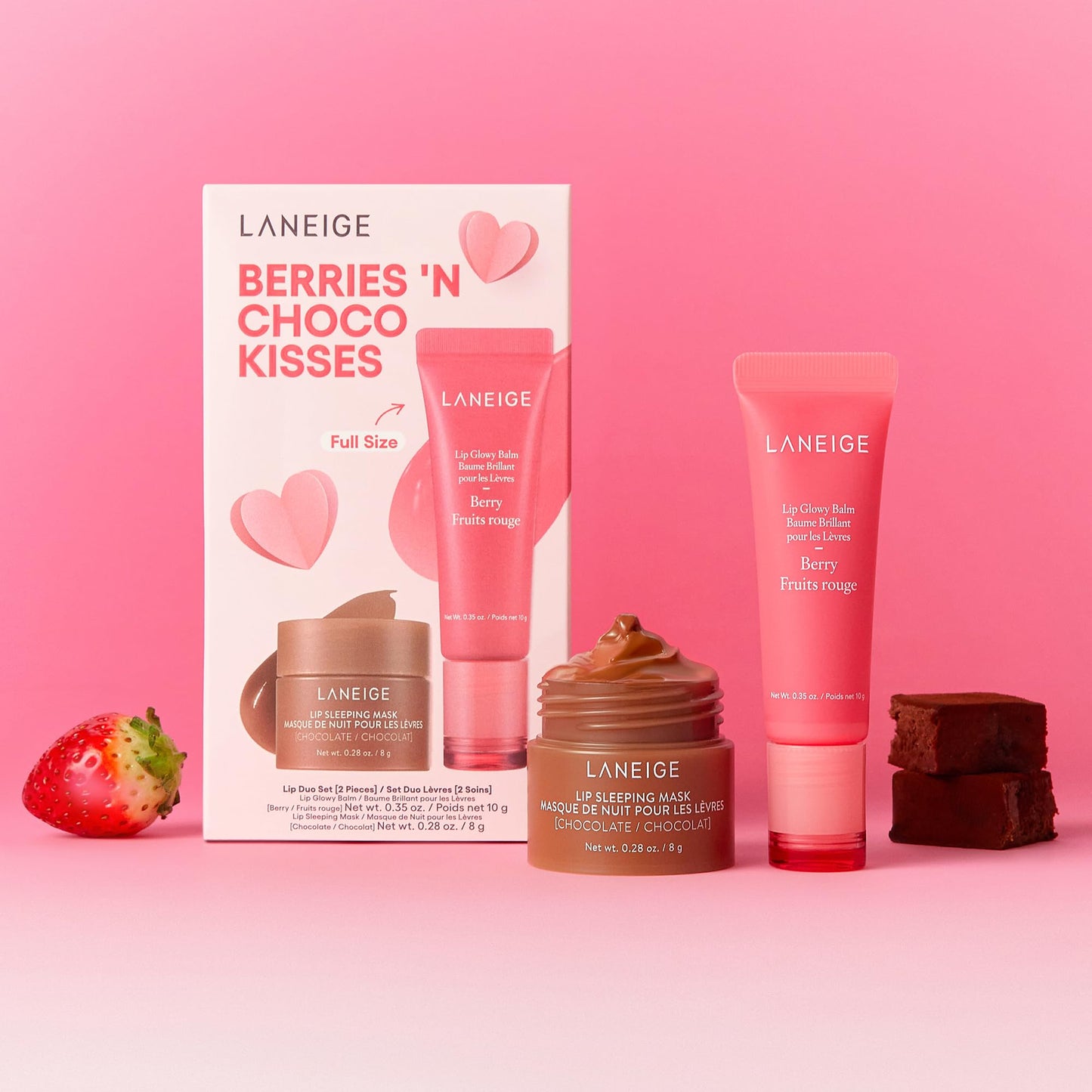 LANIEGE Berries N' Choco: Lip Glowy Balm Berry, Lip Sleeping Mask Chocolate, Nourish, Hydrate, Vitamin C and Murumuru Butter