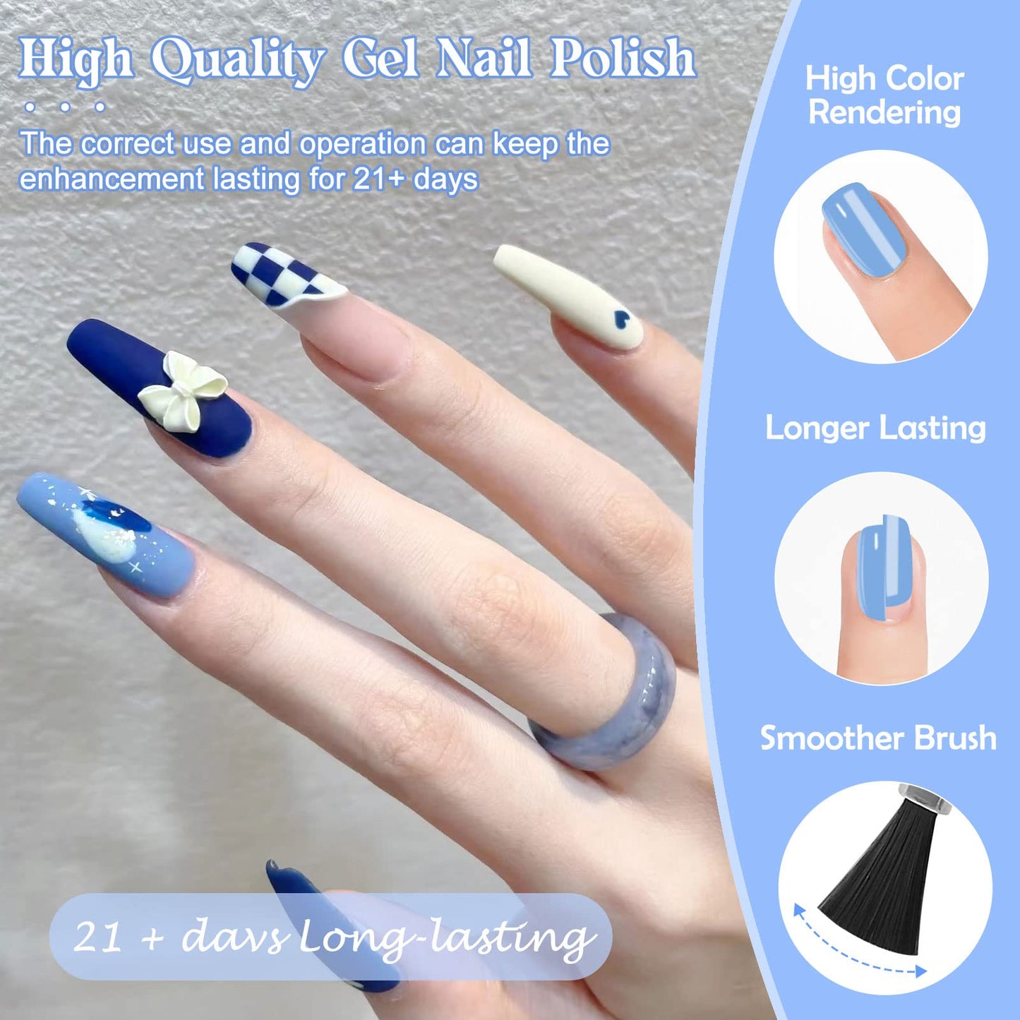 Arousar Gel Polish, 8 Colors Sky Blue Navy Starter Kit, Hallowmas Fall All Seasons Neutral Blue Soak Off Nail Gel Polish Set, Quick Dry Nail Lamp Manicure Art, DIY Salon Home Gift