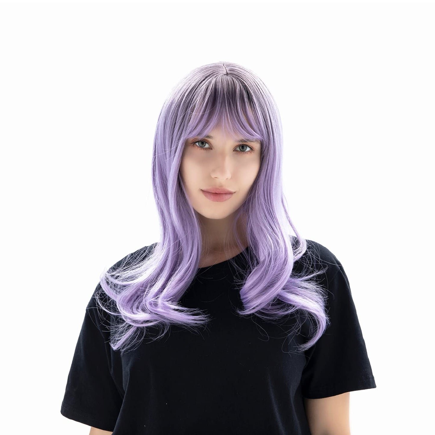 pelosofia long natural wavy with bangs ombre Black to purple for women wigs heat resistant Synthetic comfortable daily party costume wigs