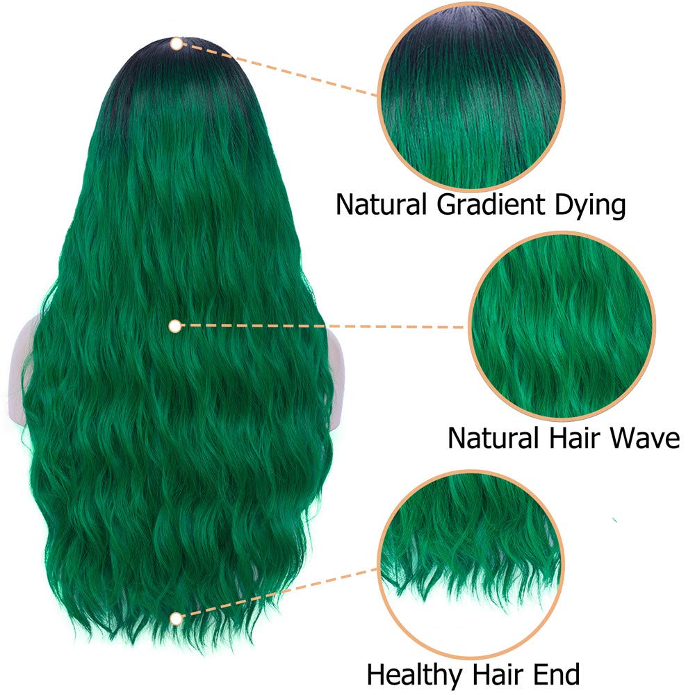 Mildiso Green Wigs for Women 26" Long Ombre Green Hair Wig Curly Wavy Cute Soft Wigs for St Patricks Day Party M109GR