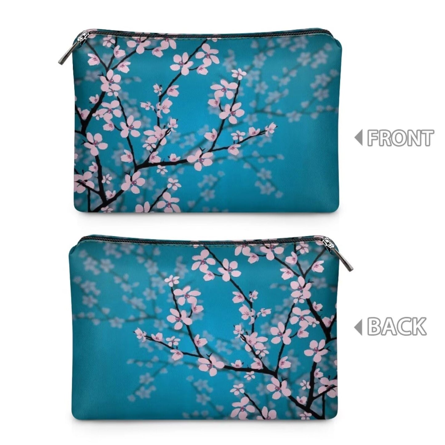 ELEDIZI Cherry Blossom Makeup Bag Blue Floral Cosmetic Bag Portable Travel Toiletry Cosmetic Bag Case for Women Skincare Zipper Bag Cute Makeup Pouch for Purse Clutch Bag for Women Casual Nice Gifts