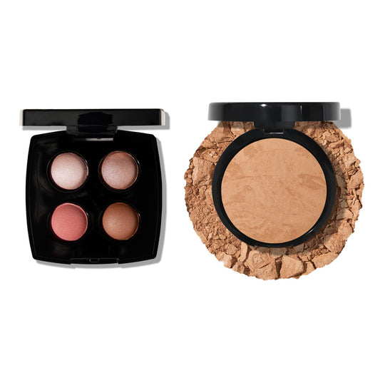 LAURA GELLER NEW YORK Baked Balance-n-Brighten Powder Foundation, Golden Medium + Baked Eyeshadow Quad, Pink Buttercream