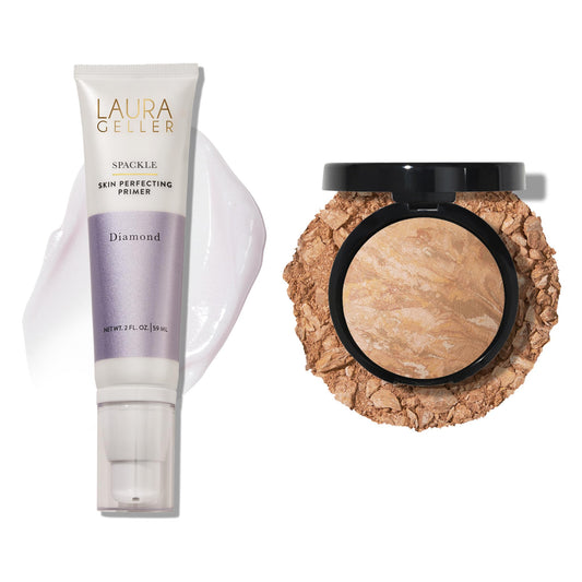 LAURA GELLER NEW YORK Illuminating Duo: Baked Balance-n-Glow Illuminating Foundation, Light + Spackle Skin-Perfecting Makeup Primer, Diamond