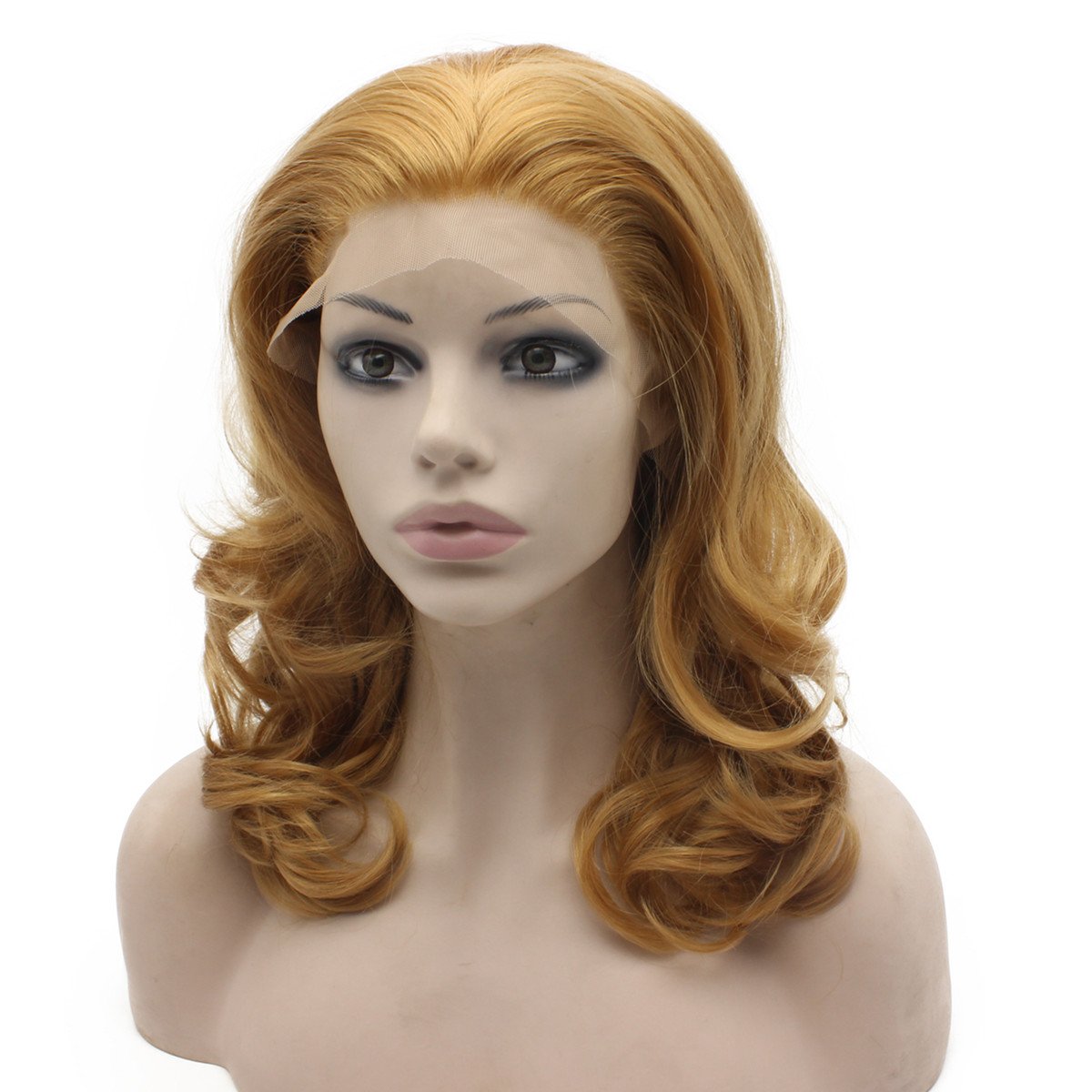 Mxangel Medium Long Wavy Blonde Synthetic Lace Front Blond Wig Natural