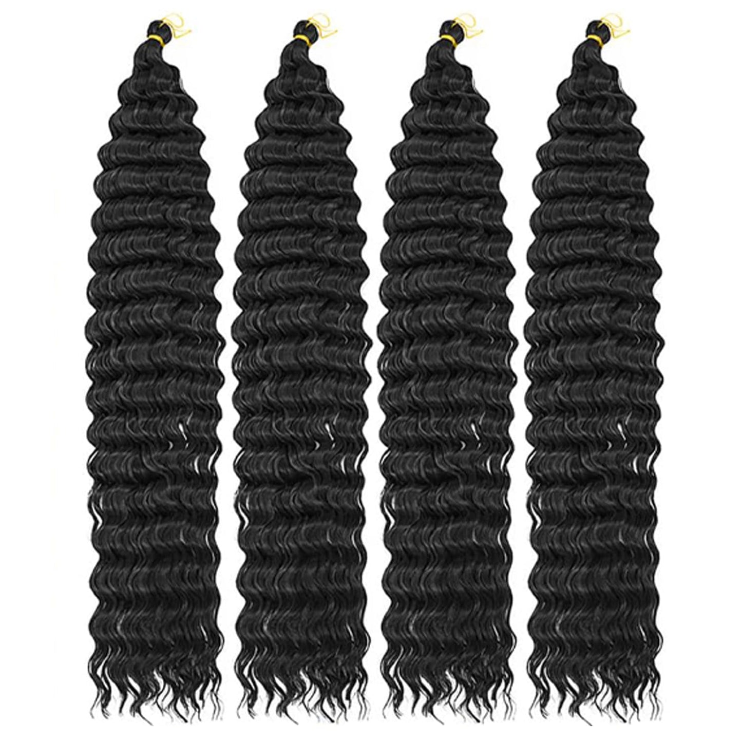 Ocean Wave Crochet Hair 30inch 4packs Deep Wave Crochet Hair Ocean Wave Braiding Hair Crochet Braids Synthetic Braids Wet and Wavy Braiding Hair For Black Women (#1B, 30inch,4packs)