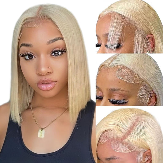 werkueen Blonde Bob Wig Human Hair 613 Bob Lace Front Wig Human Hair 13X4 Blonde Wig Human Hair Bob Pre Plucked Clored Bob Wig with Baby Hair 180% (12 inch)