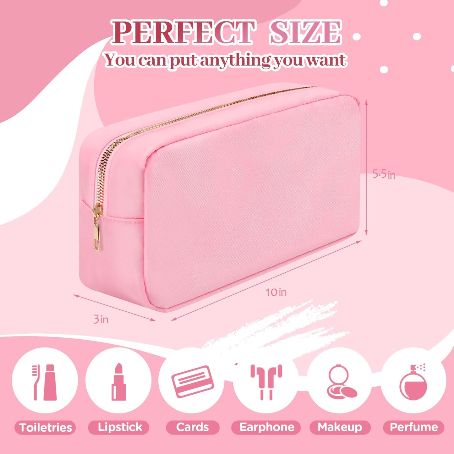 YESMET Nylon Makeup Bag, Large Capacity Makeup Bag for Women Cosmetic bag with Zipper, Waterproof Toiletry Bag Personalized Make Up Bag for Travel, Gifts for Girlfriend, Women, Teen Girls (Pink)