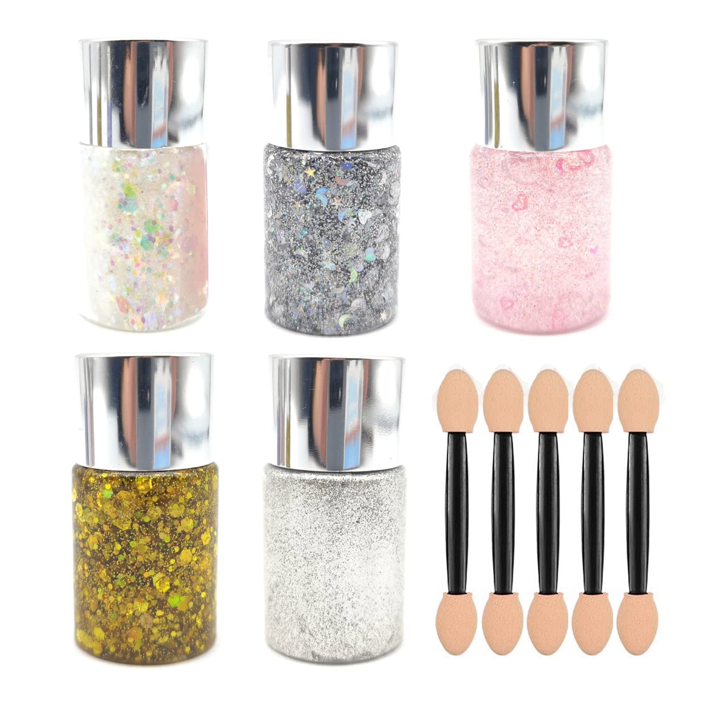 GL-Turelifes Mermaid Sequins Chunky Glitter Liquid Eyeshadow Glitter Body Gel Festival Glitter Cosmetic Face Hair Nails Makeup Long Lasting Sparkling 30g (SetA(5 Pcs))