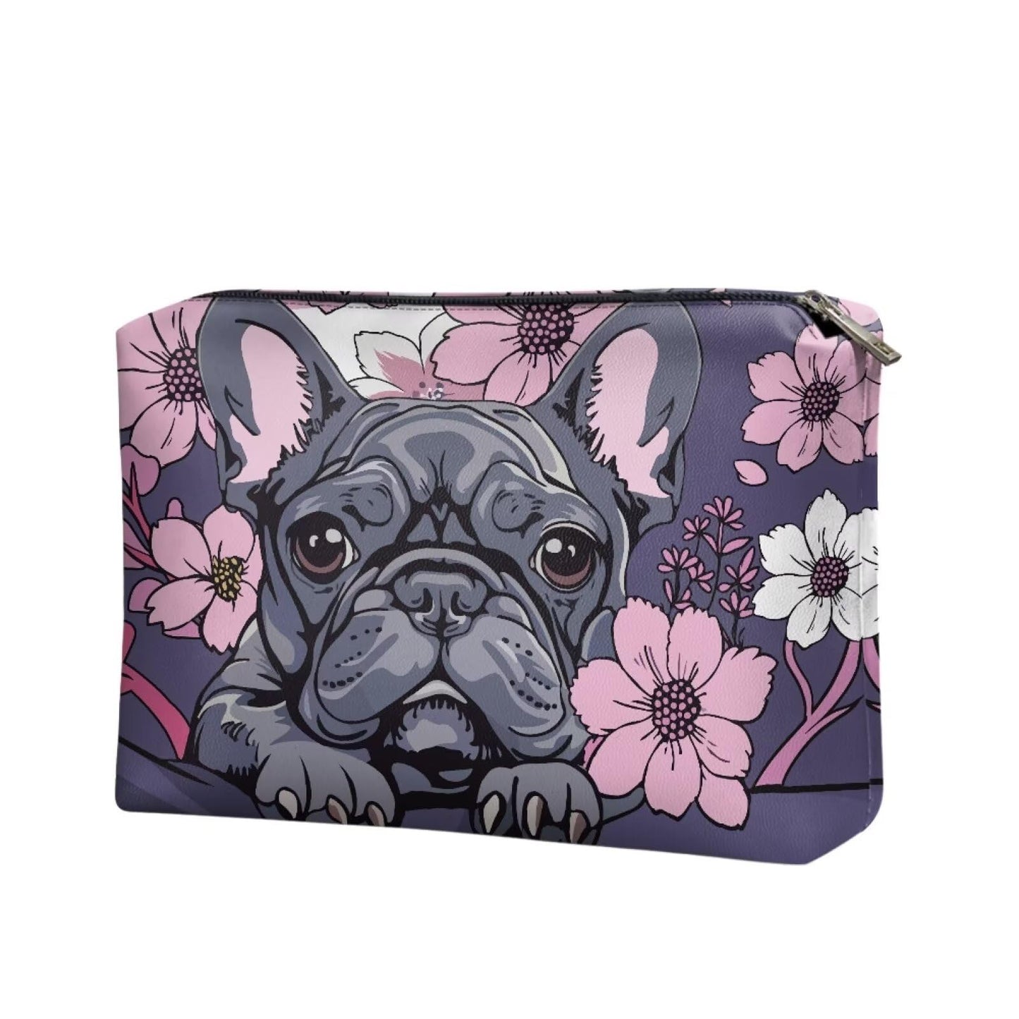 ELEDIZI Pug Makeup Bag Travel Toiletry Bag for Women Carry On Zippered Travel Makeup Brush Holder Pu Leather Cosmetic Pouch for Purse Portable Travel Size Storage Bag for Skincare Accessories