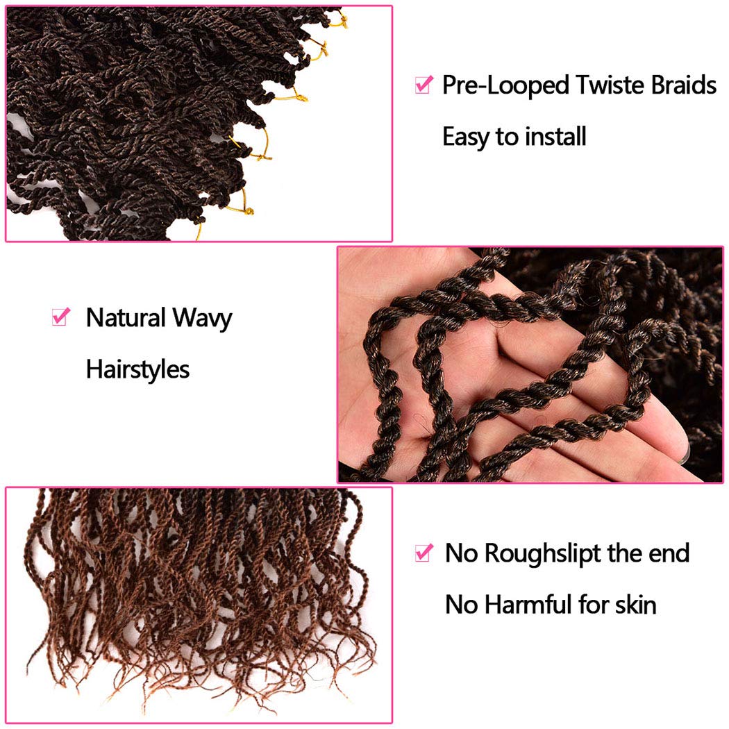 Wavy Senegalese Twist Crochet Hair Braids 18 inch 5 Packs Curly Twist Crochet Hair Braids Wavy Ends Synthetic Hair Extensions For Black Women (1B/30)