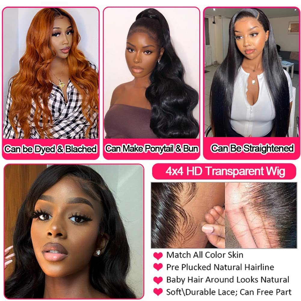 Queen Story Body Wave Lace Front Wig 4x4 HD Lace Front Wigs Human Hair Pre Plucked with Baby Hair Glueless Wigs Human Hair (18inch)