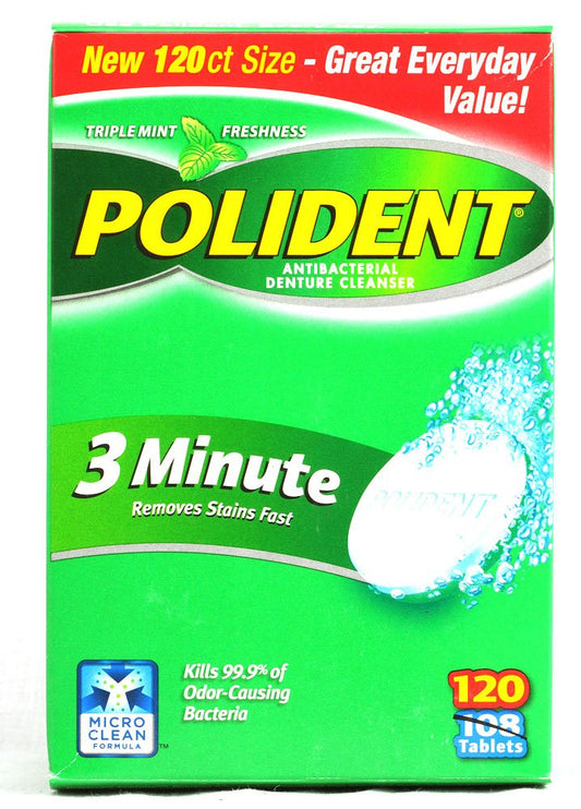 Polident 3 Minute, Antibacterial Denture Cleanser 120 ea (Pack of 6)