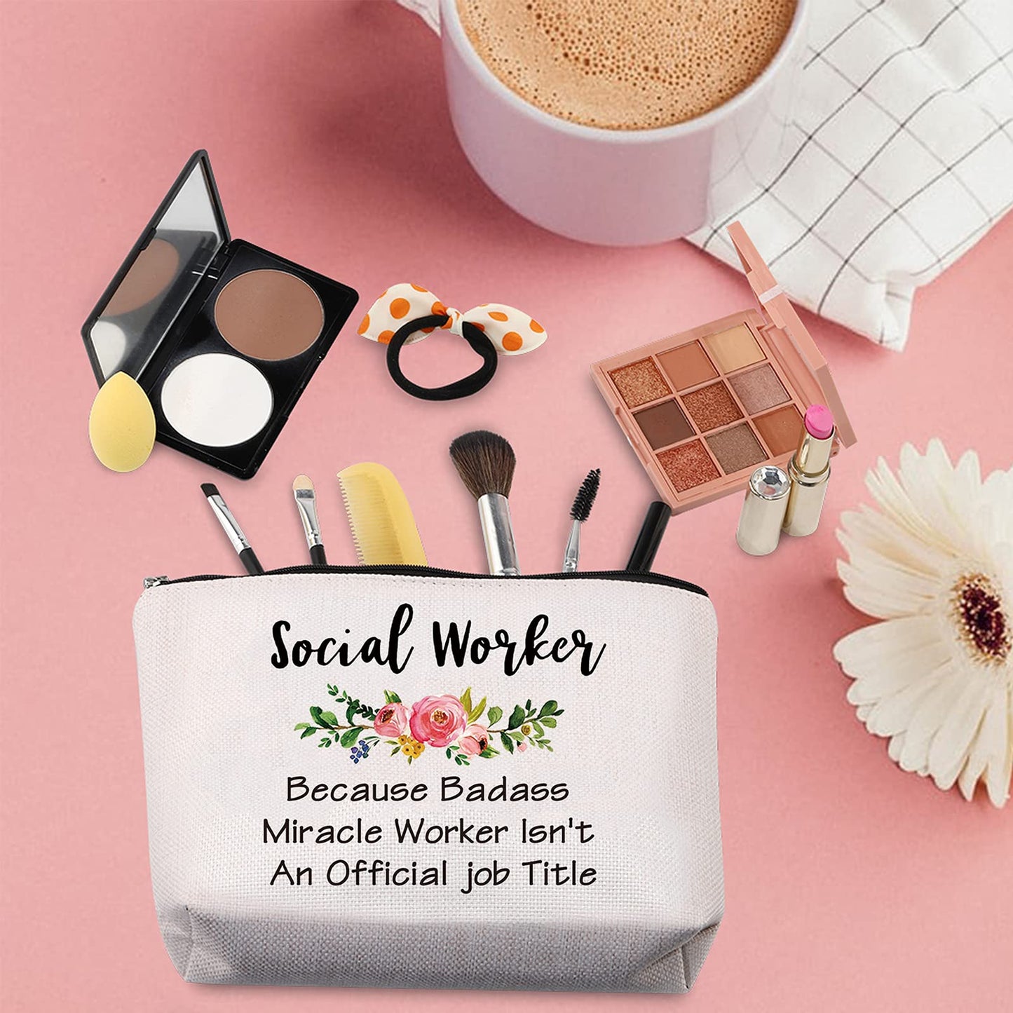 TSOTMO Social Work Appreciation Gift Social Worker Graduation Gift for Woman Because Badass Miracle Worker Isn't An Official Job Title Makeup Bag(Social Worker)