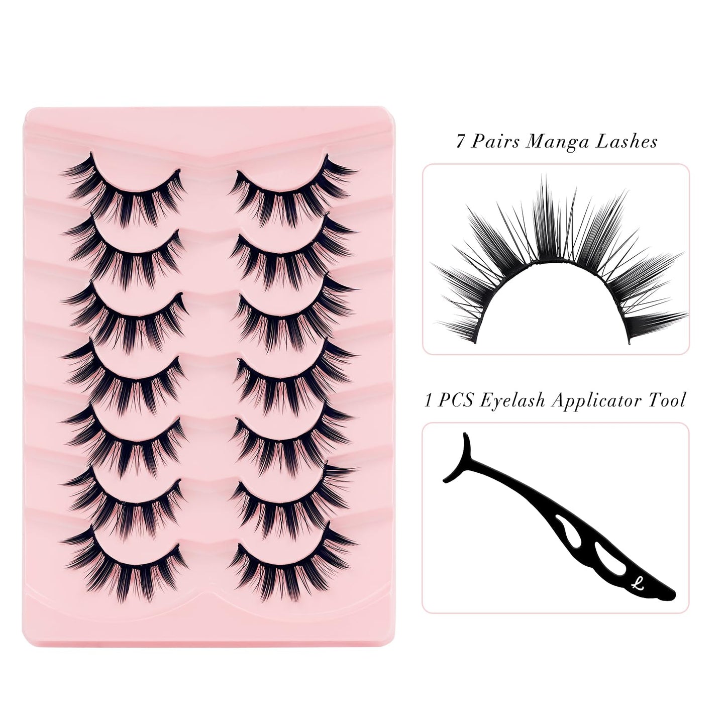 LANKIZ Manga Lashes Natural Look Anime Lashes False Eyelashes Lash Clusters Korean Japanese Makeup Asian Cosplay Fake Eyelashes Mink Wispy Fluffy Cluster Lashes 7 Pairs(Manga-14)